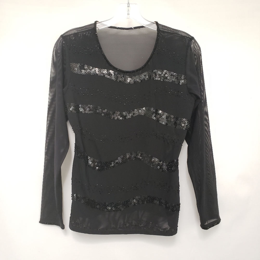Sheer Beaded & Sequined Black Blouse